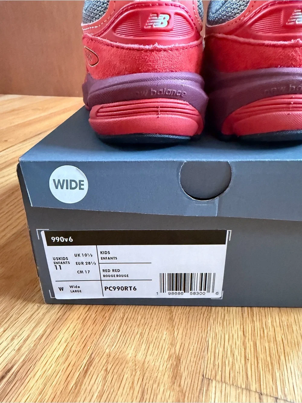 New Balance 990v6 Kids Wide Red, Size 11, New with Box